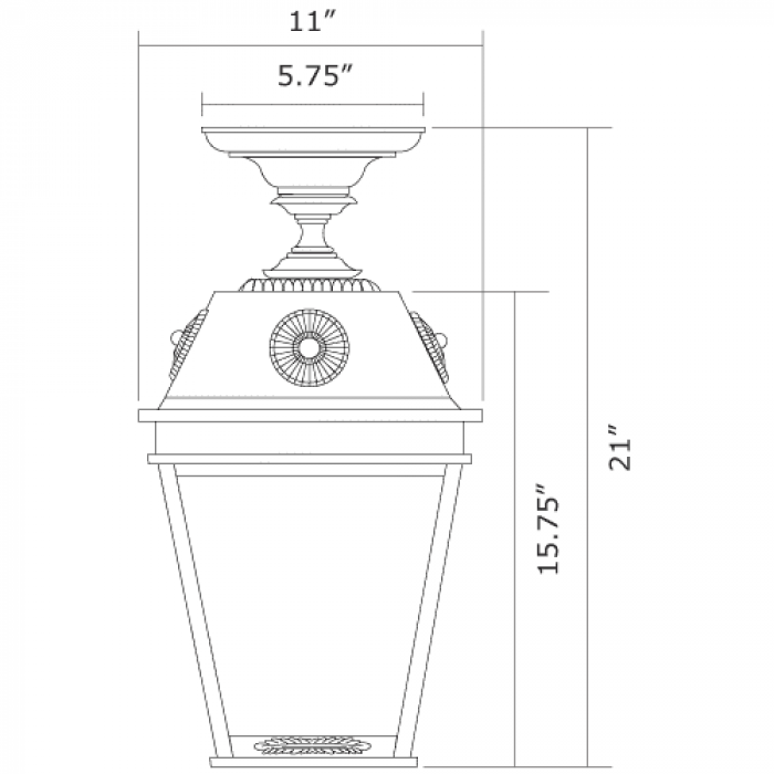 French Country Lantern 11 in. Wide Semi Flush Exterior Ceiling Light