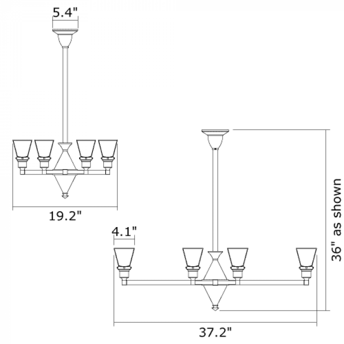 Golden Gate Eight Light Rectangular Chandelier with 2-1/4 in. shade holders up