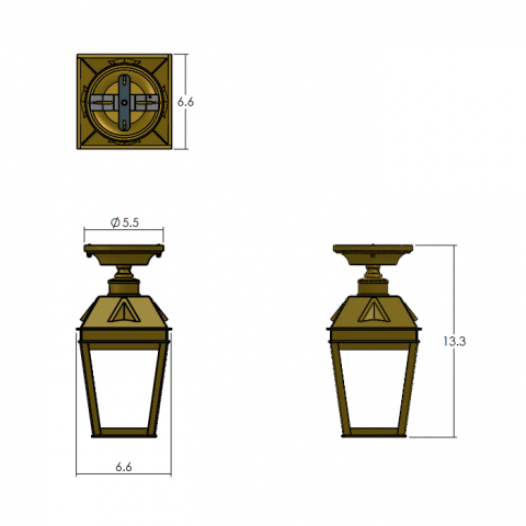Georgian Lantern 6 in. Wide Semi Flush Exterior Ceiling Light