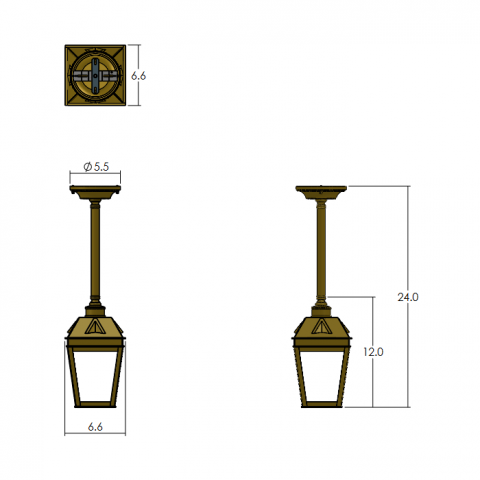 Georgian Lantern 6 in. Wide Solid Stem Exterior Pendant Light