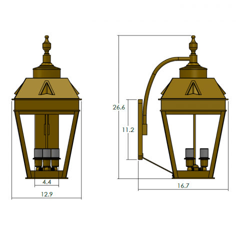 Georgian Lantern 13 in. Wide Curved Arm Exterior Wall Light