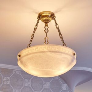 Greek Key Alabaster with Lotus Details 19" Multi-Stem Chain Pendant