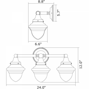 Carlton™ Three Light Straight Arm Wall Sconce With 3-1/4" Shade Holders