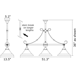 Shoreland™ Three Light Scroll Chandelier With 3-1/4" Shade Holders