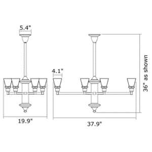 Hartford™ Eight Light Rectangular Chandelier With 2-1/4" Shade Holders Up