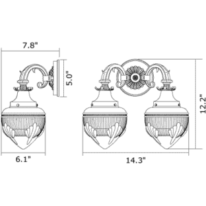 Saint Tropez™ Two Light Curved Arm Sconce With 3-1/4" Shade Holders